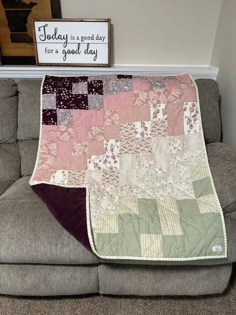 Purple And Green Simple Squares Baby Quilt