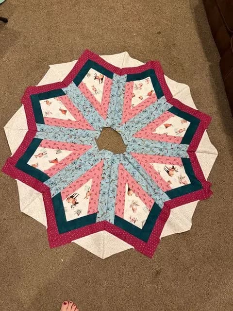 Christmas Tree Skirt - Blue And Pink