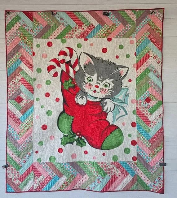 Kitty Christmas Panel Throw Quilt