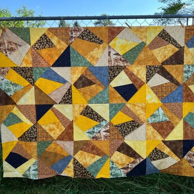 Yellow And Brown Stack And Slash Quilt