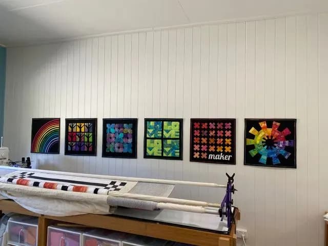 Black and Batik - set of 6 mini quilts