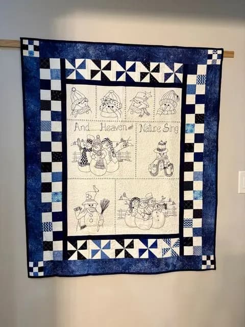 Blue & White Christmas Embroidered Wall Hanging