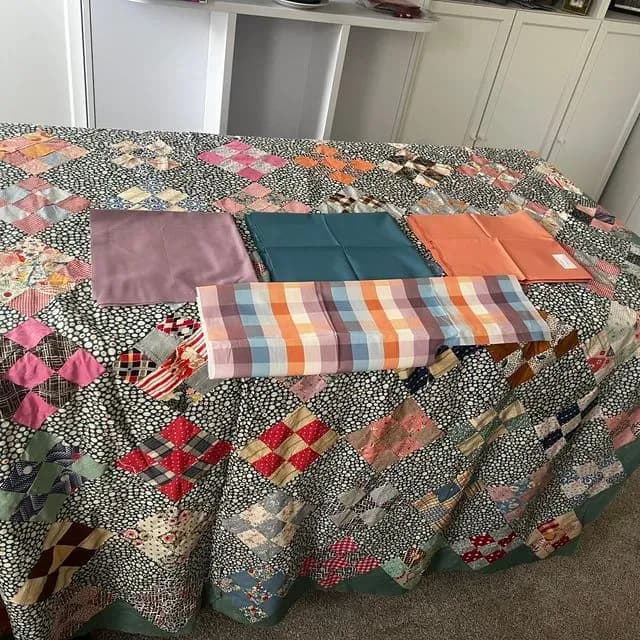 73”x80” Old Family Antique Hand Pieced Quilt Topper