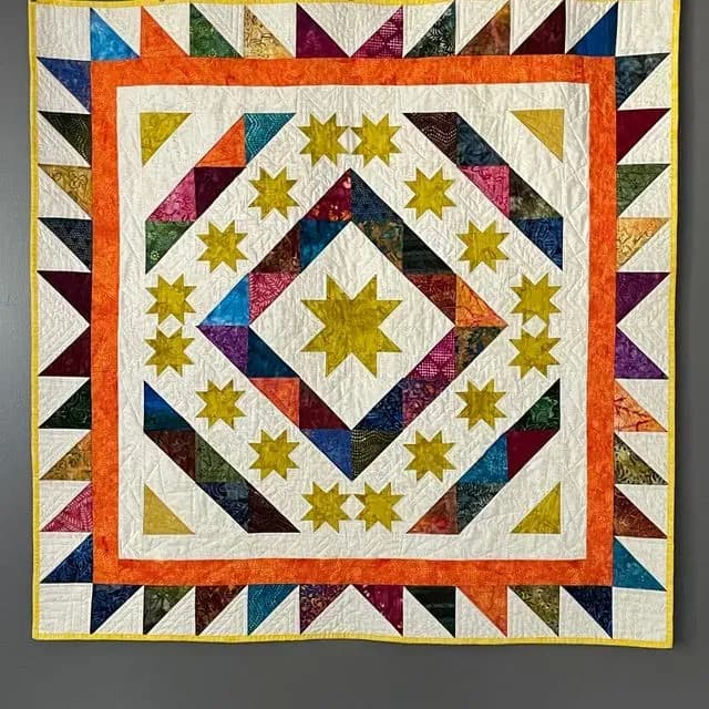 Batik Stars And Sawtooth Wall Hanging